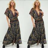 Free People Dresses | Free People Furnished Floral Maxi Dress Si | Color: Black/Red | Size: Various