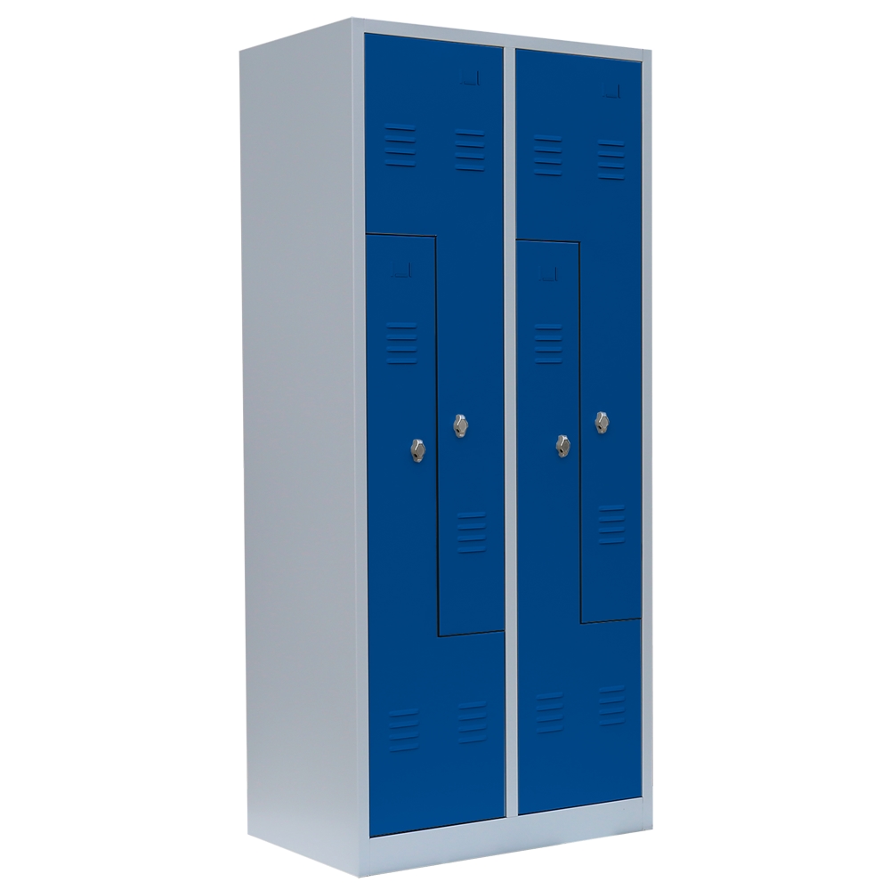 Lüllmann® Z-Garderobenschrank, 4 Abteile, 1800 x 800 x 500 mm, lichtgrau/enzianblau Image