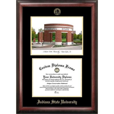 Indiana State 11w x 8.5h Gold Embossed Diploma Frame with Campus Images Lithograph