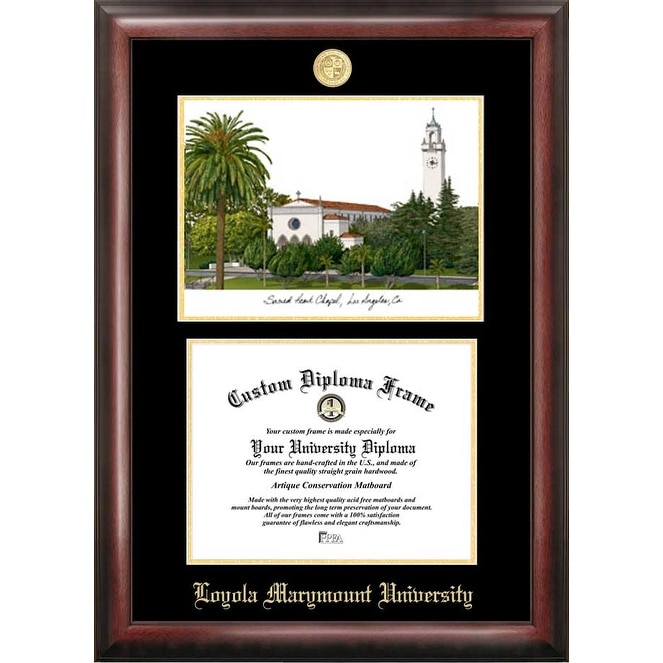 Loyola Marymount 11w x 8.5h Gold Embossed Diploma Frame with Campus Images Lithograph