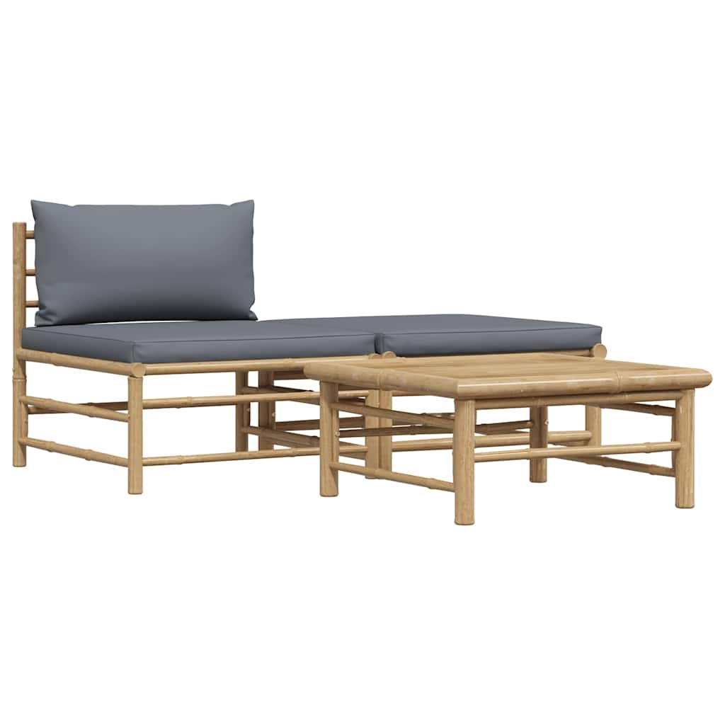 vidaXL 3-tlg. Garten-Lounge-Set mit Dunkelgrauen Kissen Bambus Image