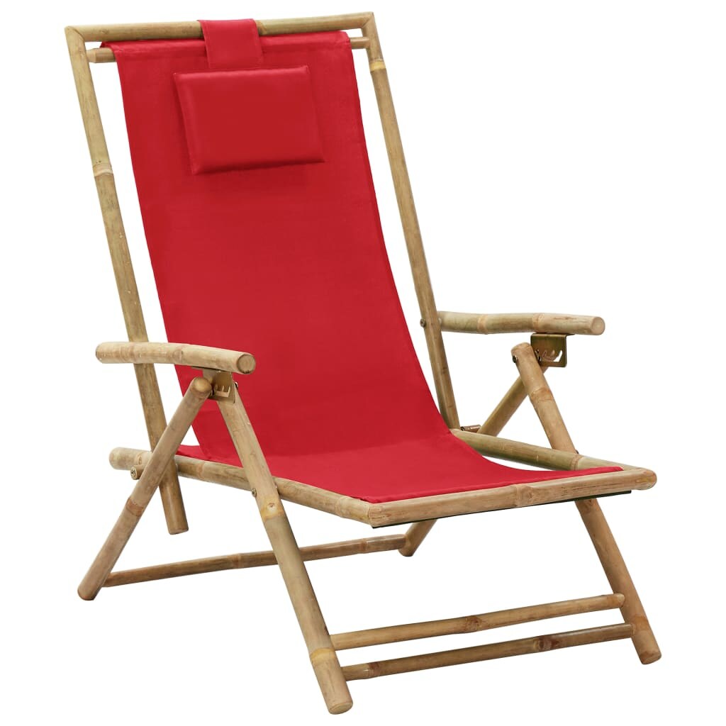 vidaXL Relaxstuhl Verstellbar Rot Bambus und Stoff Image
