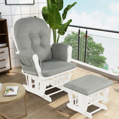 Gymax Glider and Ottoman Cushion Set Wood Baby Nursery Rocking Chair