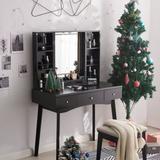 Corrigan Studio® Esponga Vanity Set w/ Stool & Mirror Wood in Black | 53.15 H x 35.43 W x 17.72 D in | Wayfair BD9917F3CEA64629A212BCC124B649DC