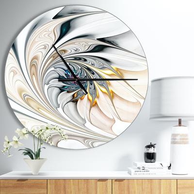 White Stained Glass Floral Art Modern Wall Clock b...