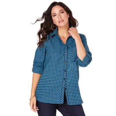 Plus Size Women's Frankie Plaid Shirt by Roaman's in Blue Plaid (Size 18 W)