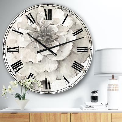 Indigold Grey Peonies I Traditional Wall Clock by Designart in Grey