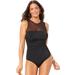 Plus Size Women's Mesh High Neck One Piece Swimsuit by Swimsuits For All in Black (Size 12)