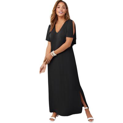 Plus Size Women's Stretch Knit Cold Shoulder Maxi Dress by Jessica London in Black (Size 32 W)