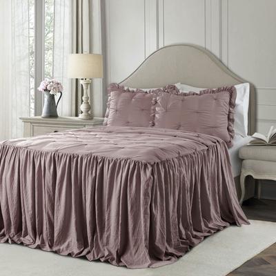 Ravello Pintuck Ruffle Skirt Bedspread 3 Pc Set by Lush Décor in Wood (Size QUEEN)