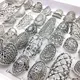 REMAX-Bagues vintage pour femmes 20 pièces bijoux en métal plaqué argent antique fleur sculptée