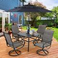 Lark Manor™ Alyah Square 4 - Person 37" Long Outdoor Dining Set w/ Umbrella Metal in Black | 37 W x 37 D in | Wayfair