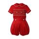 Ju petitpop Baby Girls and Boys Christmas Smocked Clothes Size 6 9 12 18 24 Months Unisex Red Smock Clothing Set