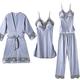 4 PCS Satin Pajama Set for Women Sexy Sleepwear with Lace Trim Robe Sleepwear Silky Pyjama Sets Ladies Pyjamas Set Nightgown Homewear Suit