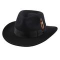 Jack&Arrow Men's Cowboy Wool Felt Brown Western Outback Gambler Wide Brim Leather Strap Adjustable Sizes-S Hat, Black-Grosgrain, 7 1/4-7 3/8