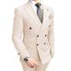 Men's Ivory Slim Fit Wedding Suit 2 Pieces Double Breasted Groom Tuxedos Jacket Pants 36/30