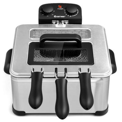 Costway Electric Deep Fryer 5.3QT/21-Cup Stainless Steel 1700W with Triple Basket