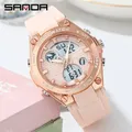 Montre-bracelet de luxe à Quartz pour femmes étanche Date automatique LED rose chronographe