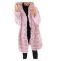 Xmiral Short Plush Hooded Jacket Women Warm Quilted Jacket Faux Fur Solid Color Long Parka Coat(Pink,XXL)