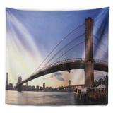 East Urban Home Cityscape Brooklyn Bridge in New York City Tapestry w/ Hanging Accessories Included in Blue/Brown | 50 H x 60 W in | Wayfair