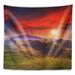East Urban Home Polyester Cold Morning Fog w/ Red Hot Sun Tapestry w/ Hanging Accessories Included Polyester in Brown/Red | 50 H x 60 W in | Wayfair