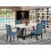 Red Barrel Studio® 4 - Person Acacia Solid Wood Dining Set Wood/Upholstered in Blue/White/Black | 30" H x 72" L x 40" W | Wayfair