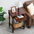 Alcott Hill® Halleli Solid Wood Side Table w/ Drawer & Storage Shelf Wood in Brown | 27.55 H x 19.68 W x 27.56 D in | Wayfair