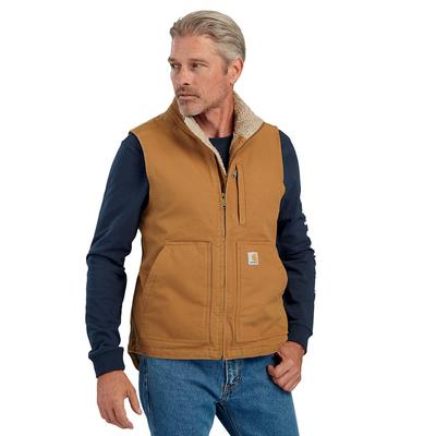 Carhartt Men's Washed Duck Sherpa-Lined Mock Neck Vest (Size M) Carhartt Brown, Cotton