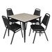 Kahlo 36" Square Breakroom Table- Maple/ Black & 4 Restaurant Stack Chairs- Black