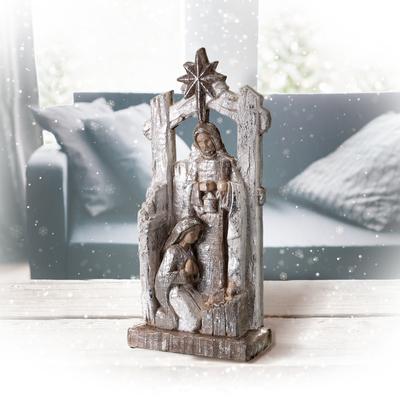 19.5" Paperstone Metallic Holy Family W/Cresh