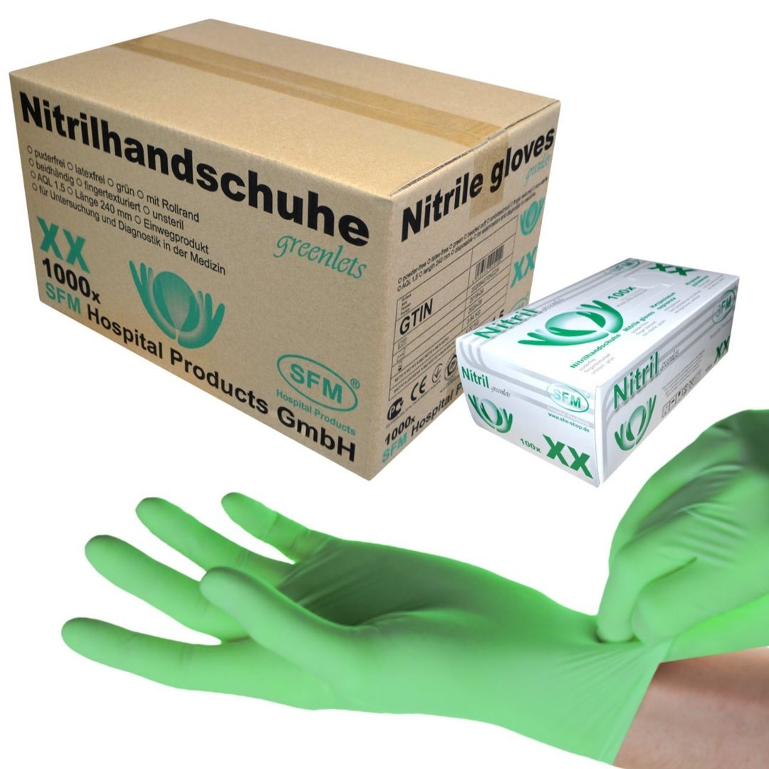 SFM ® GREENLETS : XS Nitrilhandschuhe puderfrei F-tex grün (1000) Image