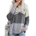 GOSOPIN Casual Colorblock Sweaters for Women Winter Warm Basic Classical Soft Stripe Long Sleeve Crew Neck Jumper Pullover Tops Sweatshirt Grey UK 16