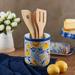 Fitz and Floyd Madeline Utensil Holder Crock, 6.25-Inch, Multicolor Ceramic in Blue/Yellow | 6.25 H x 5 W x 5 D in | Wayfair 5279467