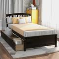Red Barrel Studio® Twin Platform Storage Bed Wood Bed Frame w/ Two Drawers & Headboard Wood in Brown/Gray | 37.5 H x 41.7 W x 76 D in | Wayfair