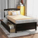 Red Barrel Studio® Twin Platform Storage Bed Wood Bed Frame w/ Two Drawers & Headboard Wood in Brown/Gray | 37.5 H x 41.7 W x 76 D in | Wayfair