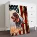 17 Stories Dog & American Flag Gallery Wrapped Canvas - Pet Animal Illustration Decor, Blue & Brown Home Decor Canvas in White | Wayfair