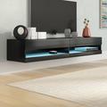 Orren Ellis Ramsdell Floating TV Stand for TVs up to 78" Wood in Black | 11.8 H in | Wayfair ORNE7709 43916101