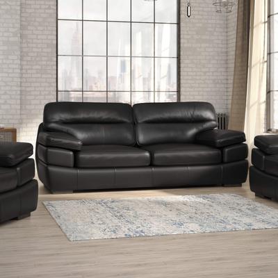 "Sunset Trading Jayson 89"" Wide Top Grain Leather Sofa | Black - Sunset Trading SU-JH80-301SP"