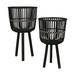 Set of 2 Black Beige Bamboo Wood Outdoor Footed Planters on Stand 23"