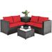 4 Pcs Outdoor Patio Rattan Furniture Set with Cushioned Loveseat and Storage Box