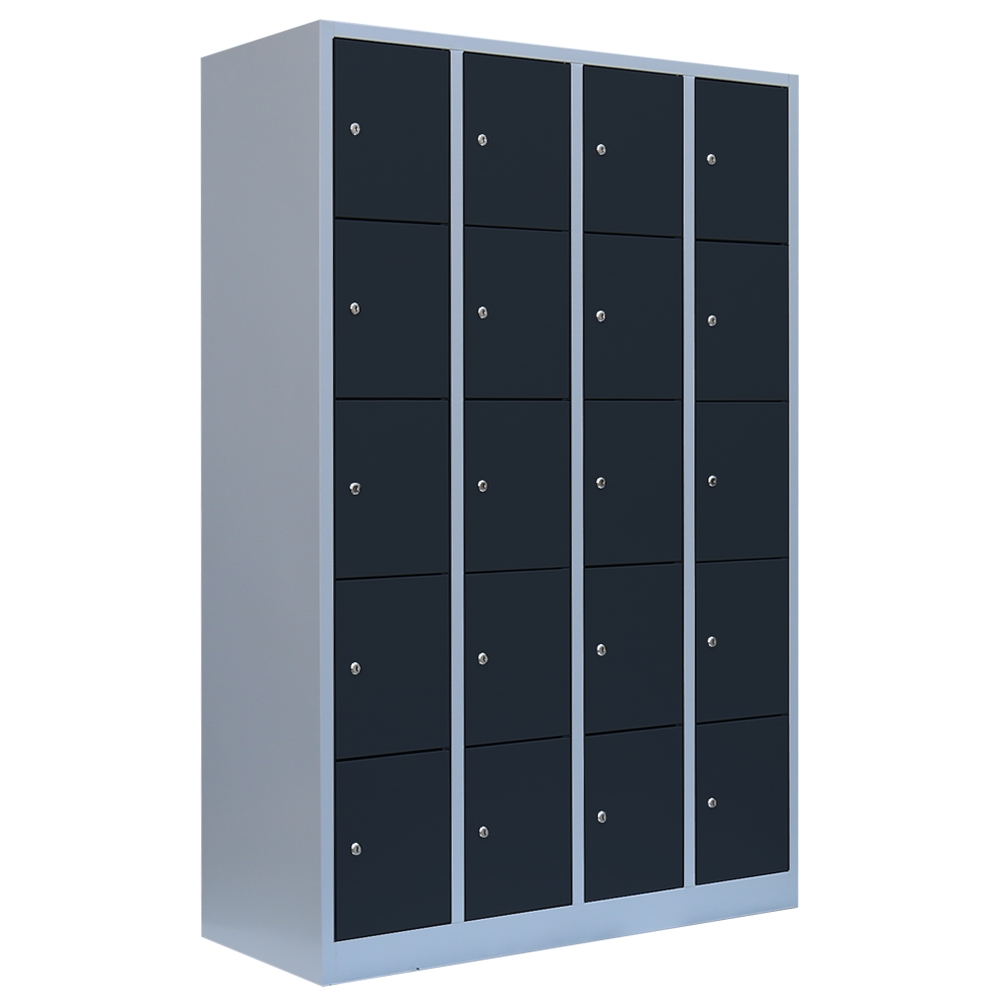 Lüllmann® Schließfachschrank, 4 Abteile, 20 Fächer, 1800 x 1170 x 500 mm, lichtgrau/anthrazit Image