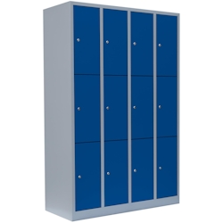 Lüllmann® Schließfachschrank, 4 Abteile, 12 Fächer, 1800 x 1170 x 500 mm, lichtgrau/enzianblau Image