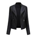 Womens Bomber Jackets Motorcycle Faux Leather Slim Fit Coat (Black, 4XL)