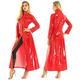 Choomomo Womens Adult Shiny Metallic Vinyl Turtleneck Zipper Trench Coat Long Jacket Dress Red XXL