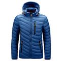 FEOYA Men's Hooded Down Jacket Lightwight Winter Jacket Packable Puffer Coat Insulated Waterproof Coat Quilted Solid Jacket Zip Up Outdoor A Blue XXL