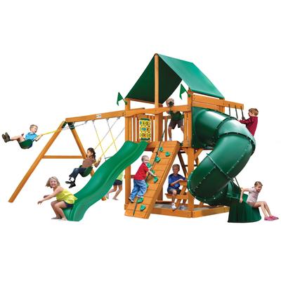 Gorilla Playsets Mountaineer Wood Swing Set with Tube Slide