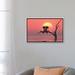 East Urban Home Elephant & Dog Are Sitting on a Tree at Red Sunset by Mike Kiev - Painting Print Canvas in Red/Yellow | Wayfair