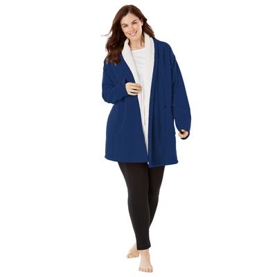 Plus Size Women's Sherpa Lined Collar Microfleece Bed Jacket by Dreams & Co. in Evening Blue (Size 3X) Robe