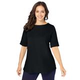 Plus Size Women's Stretch Cotton Cuff Tee by Jessica London in Black (Size 30/32) Short-Sleeve T-Shirt