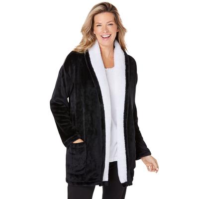 Plus Size Women's Sherpa Lined Collar Microfleece Bed Jacket by Dreams & Co. in Black (Size 2X) Robe